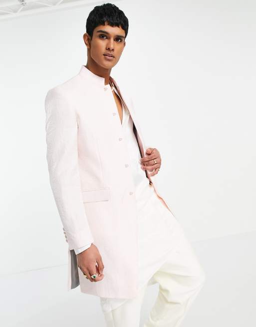 ASOS DESIGN – Sherwani – Wydłużona dopasowana marynarka ślubna ze stójką w różowym kolorze