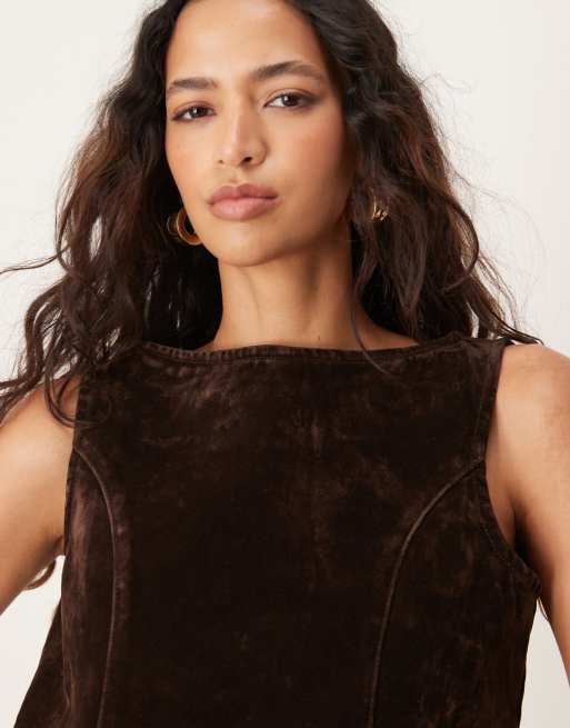 ASOS DESIGN shift dress in brown flocked denim, 3 of 4