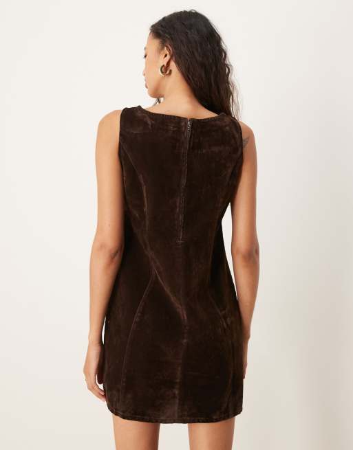 ASOS DESIGN shift dress in brown flocked denim, 4 of 4