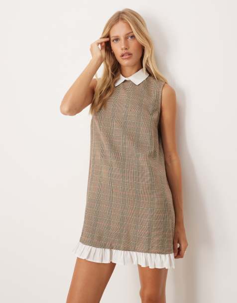 ASOS DESIGN shift mini dress in multi check with contrast shirt collar and hem - view 1
