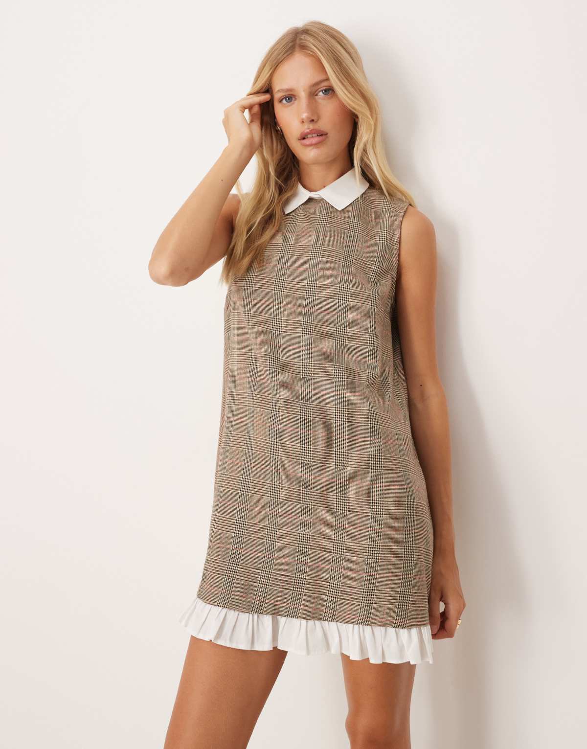 ASOS DESIGN shift mini dress in multi check with contrast shirt collar and hem