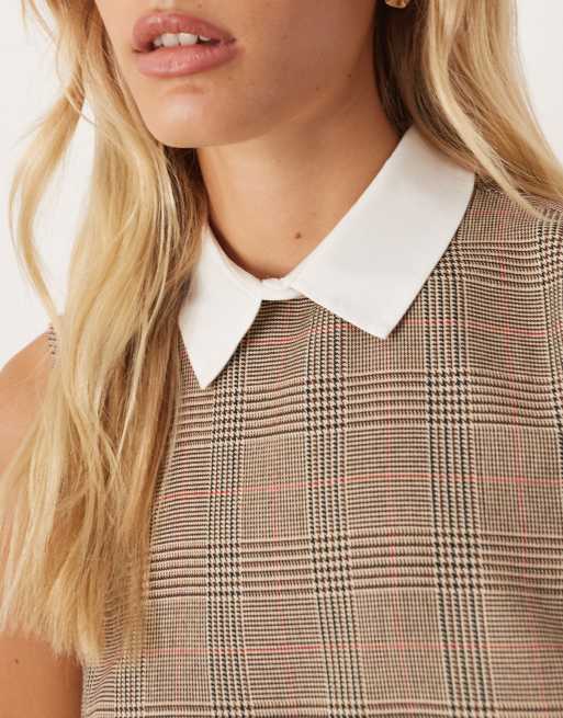 ASOS DESIGN shift mini dress in multi check with contrast shirt collar and hem, 3 of 4