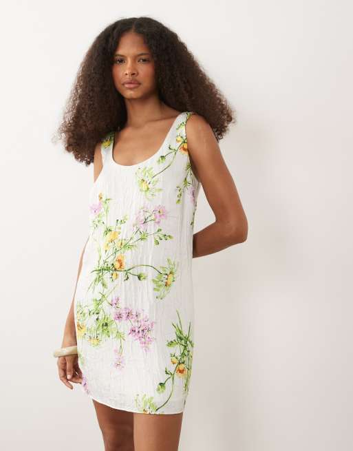 ASOS DESIGN shift mini dress with bow back detail in multi floral print, 4 of 4