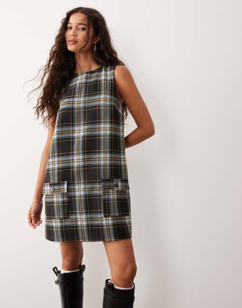 ASOS DESIGN shift mini dress with pockets blue check - view 1