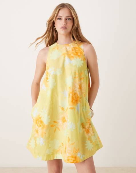 ASOS DESIGN shift mini dress with pockets in soft orange floral - view 1