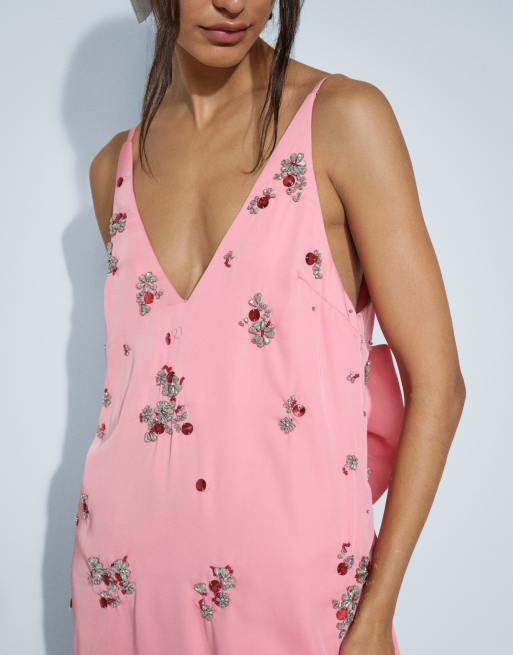 ASOS DESIGN Shift-Minikleid mit Schmucksteinen in Pink, 3 von 9