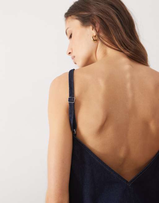 ASOS DESIGN shift top with deep v back in rinse wash blue, 2 of 4