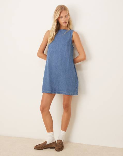 ASOS DESIGN – Shiftklänning i denim med detalj baktill - view 1