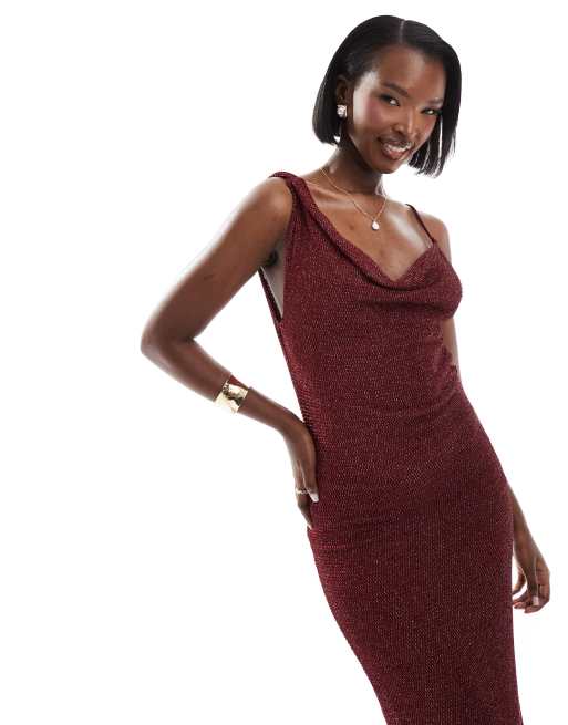 Burgundy cowl neck maxi dress best sale