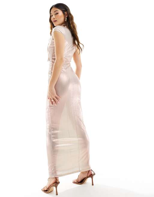 ASOS DESIGN shimmer rib sheer midi dress in rose gold | ASOS