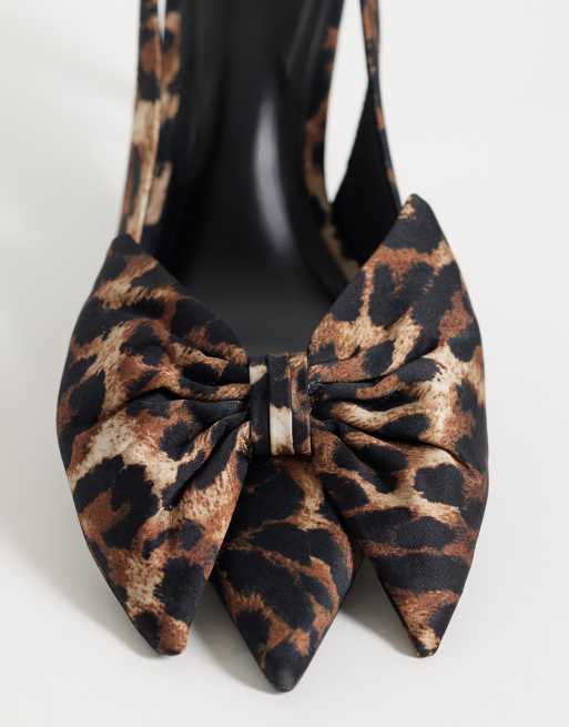 ASOS DESIGN Shine slingback bow detail mid heeled shoes in leopard, 4 of 4
