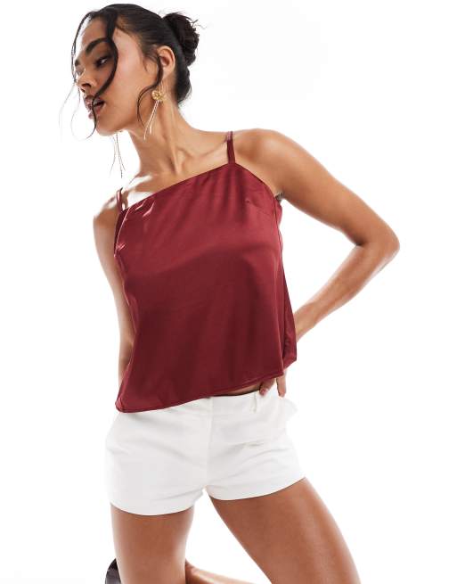 ASOS Design Shiny Cami Backless Top in burgundy Brown