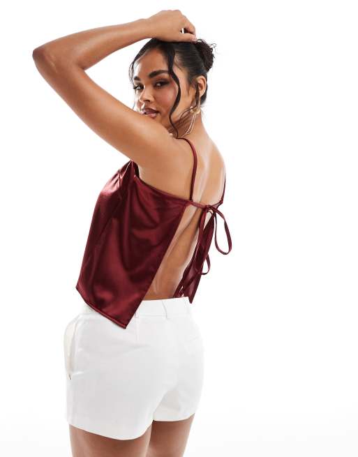 ASOS Design Shiny Cami Backless Top in burgundy Brown