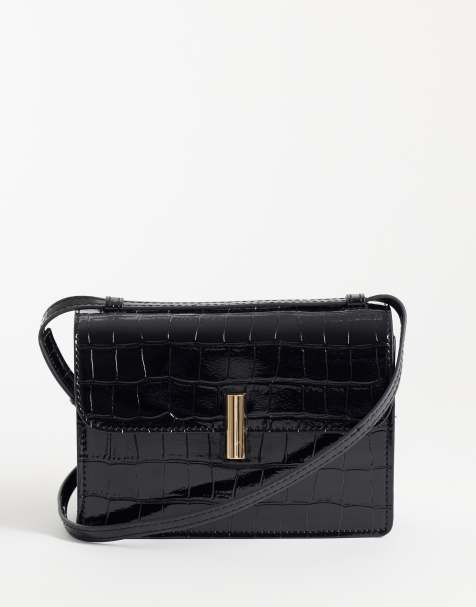 ASOS DESIGN shiny croc crossbody bag in black - view 1