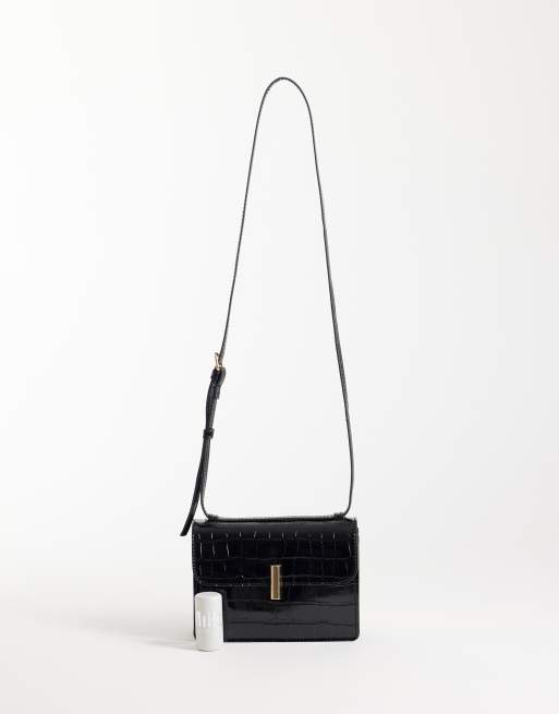 ASOS DESIGN shiny croc crossbody bag in black, 2 of 4
