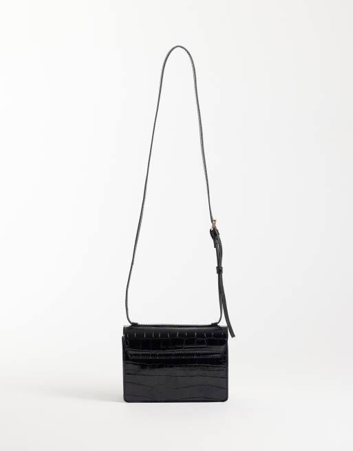 ASOS DESIGN shiny croc crossbody bag in black, 4 of 4