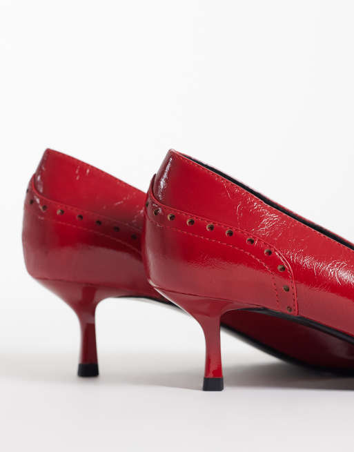 ASOS DESIGN Shirley chaussures à petits talons style richelieu en rouge, 4 de 4