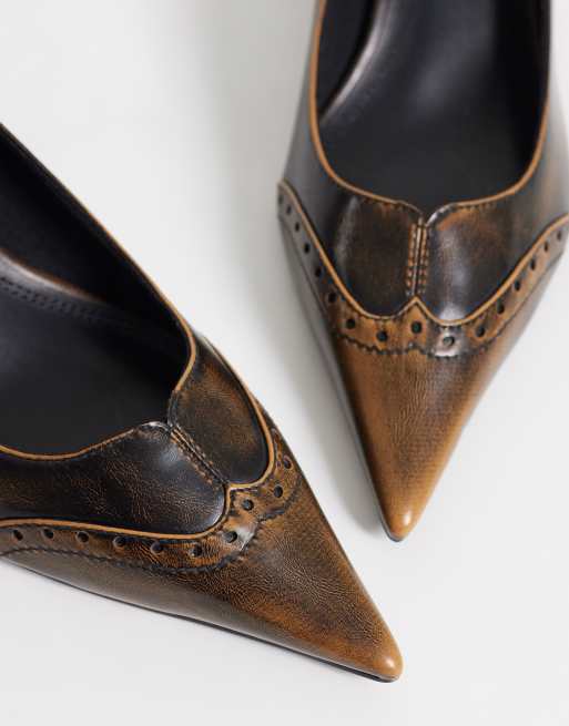 ASOS DESIGN Shirley scarpe brogue con tacchetto in marrone brunito, 2 di 4