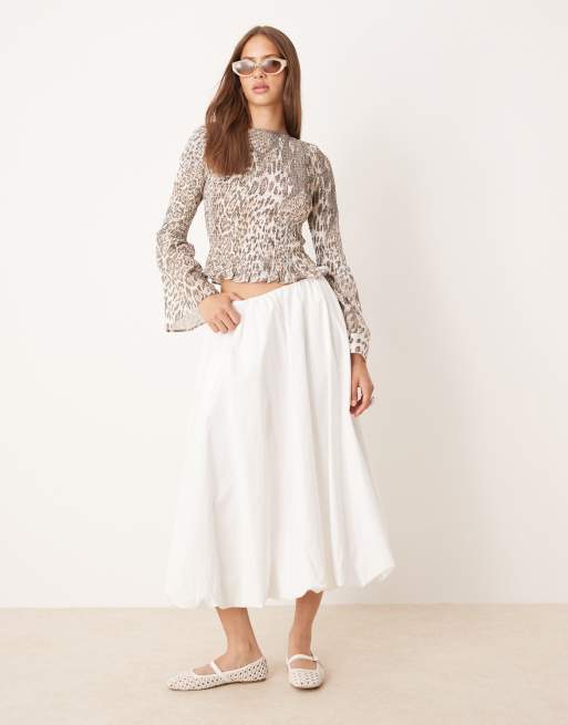ASOS DESIGN shirred angel sleeve top in animal print