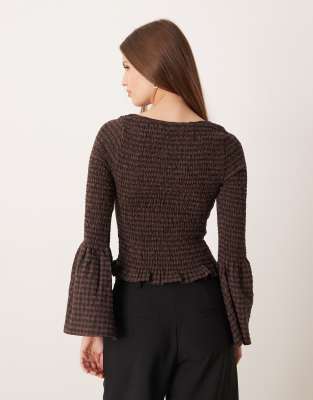 Asos Design Shirred Angel Sleeve Top In Multi