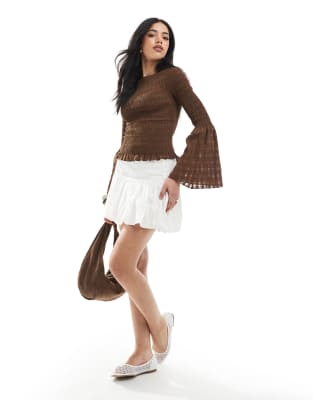 Asos Design Shirred Angel Sleeve Top