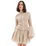 [ASOS DESIGN] ASOS DESIGN shirred angel sleeve top in neutral XS Netural