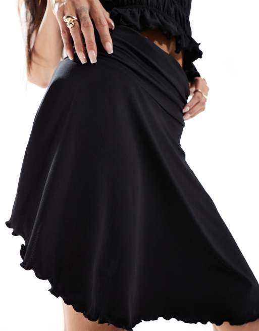 ◆typeservice◆ Asymmetrical Shirring Skirt Black OSTB17BKF ASOS DESIGN shirred asymmetric skirt in black - part of a