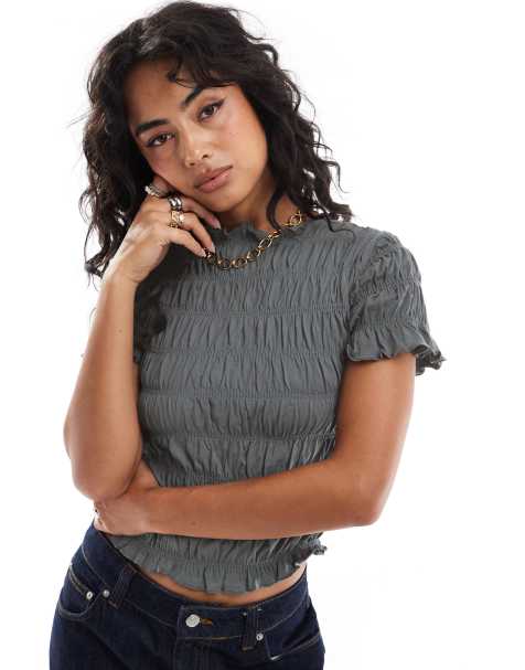 ASOS DESIGN shirred baby tee co ord in petrol blue - view 1