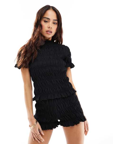 ASOS DESIGN shirred baby tee in black (part of a set) - view 1