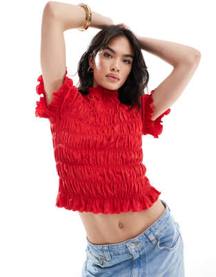 Asos Design Shirred Baby Tee In Red