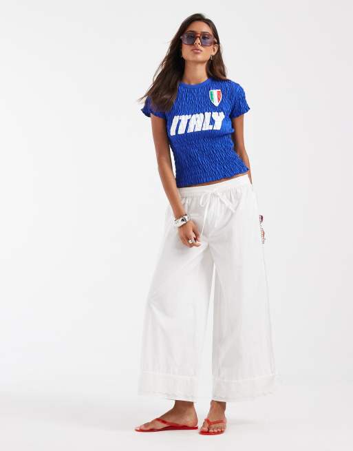 ASOS DESIGN shirred baby tee with Italy soccer graphic in blue, 4 of 4