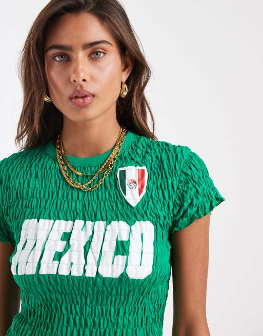 ASOS DESIGN shirred baby tee with Mexico soccer graphic in green, 4 of 4