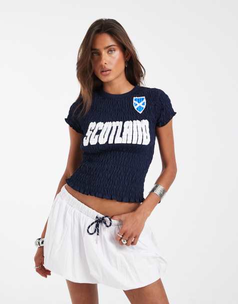 ASOS DESIGN shirred baby tee with Scotland football graphic in navy - view 1
