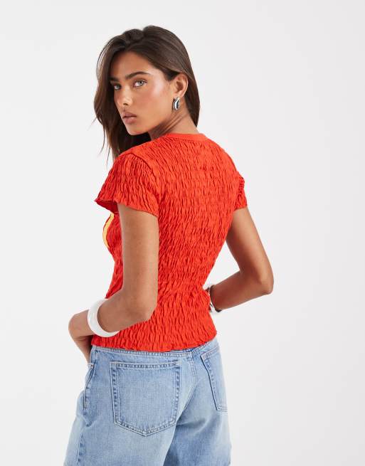 ASOS DESIGN shirred baby tee with Spain football graphic in red, 3 of 4