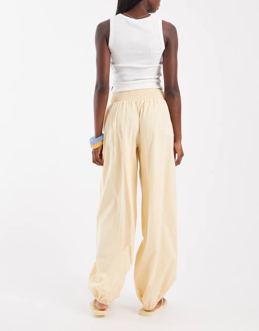 ASOS DESIGN shirred balloon linen blend pants in natural - part of a set, 2 of 5