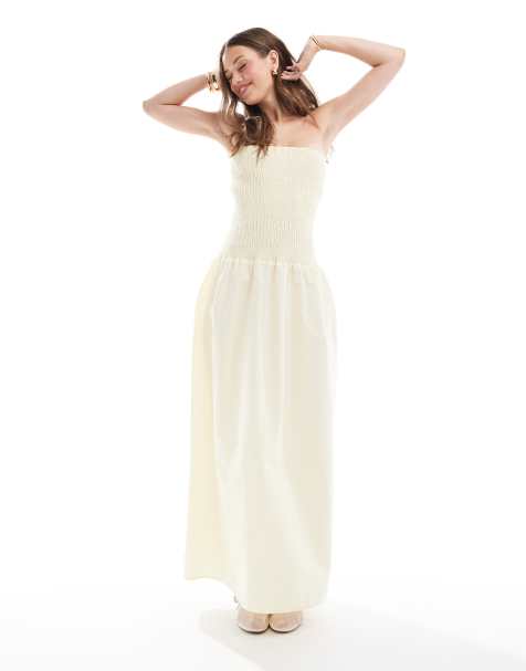 ASOS DESIGN shirred bandeau maxi dress in pale yelow - view 1