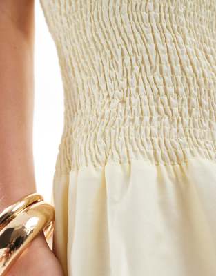 asos design shirred bandeau maxi dress in pale yelow