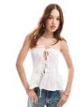 [ASOS DESIGN] ASOS DESIGN shirred bandeau tie front top in white L White