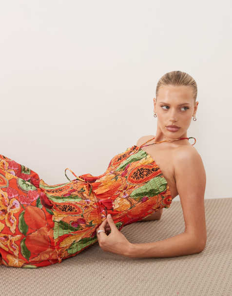 ASOS DESIGN shirred bandeau top in fruit print (part of a set) - view 1