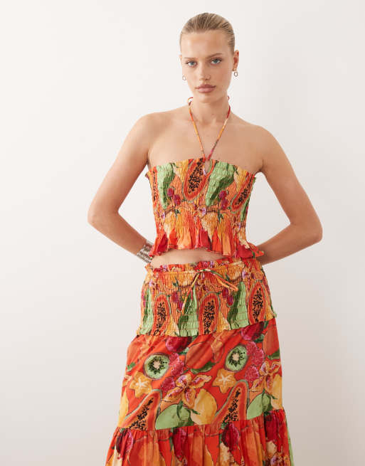 ASOS DESIGN shirred bandeau top in fruit print - part of a set, 2 of 4