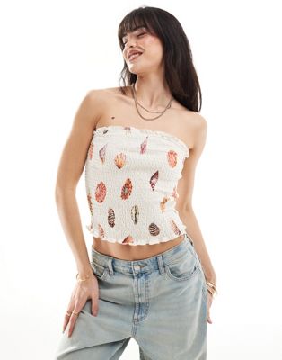 ASOS DESIGN shirred bandeau top in shell print