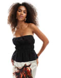 [ASOS DESIGN] ASOS DESIGN shirred bandeau top with tie back in black 16 Black