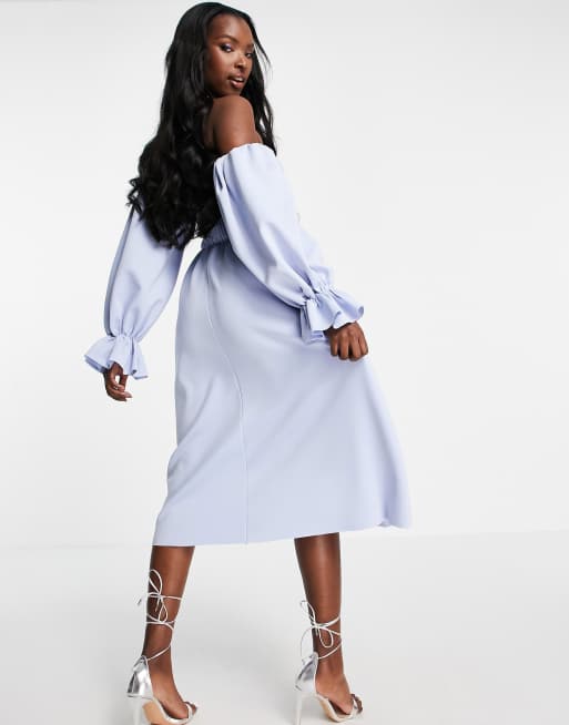 ASOS DESIGN Maternity wrap slinky blouson sleeve midi dress in