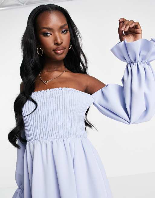 Anoola AL19 Blue Cold Shoulder Bardot Peplum Dress - Blush Boutique