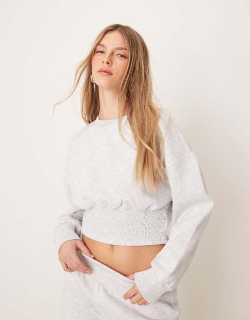 ASOS DESIGN shirred blouson sweatshirt in gray heather