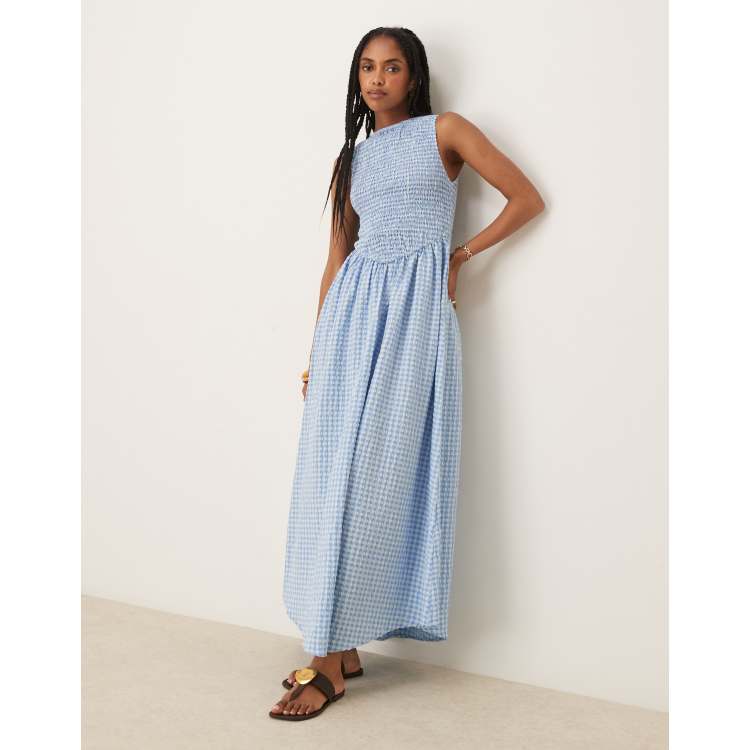 ASOS DESIGN shirred bodice maxi dress in blue gingham | ASOS