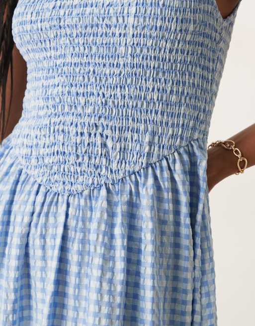 ASOS DESIGN shirred bodice maxi dress in blue gingham