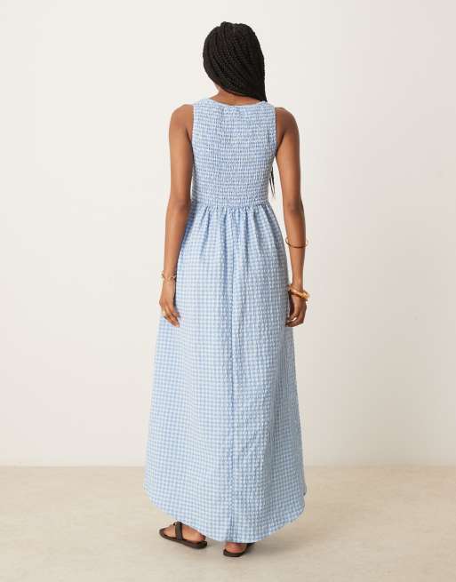 ASOS DESIGN shirred bodice maxi dress in blue gingham