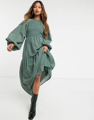 shirred bodice maxi dress