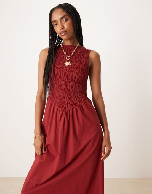 ASOS DESIGN shirred bodice maxi dress in red